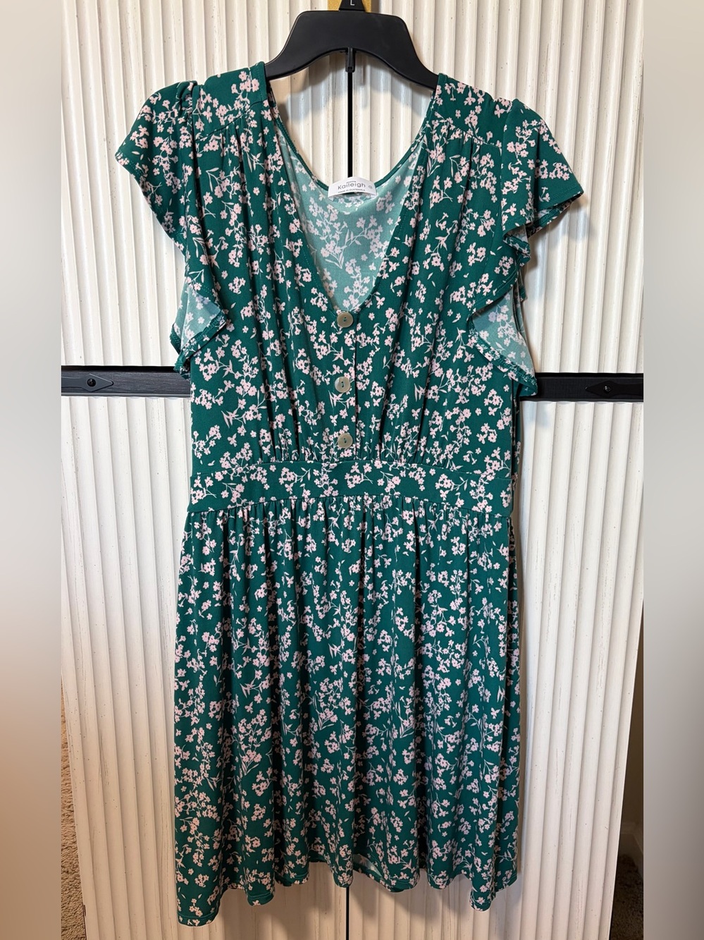 Kaileigh Green Floral Mini Dress with Beige Accents